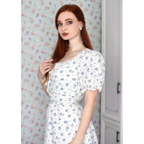 Women Summer Victorian Square Neck Floral Dress Cottagecore Dress W/ Pockets XL - Picture 2 of 6